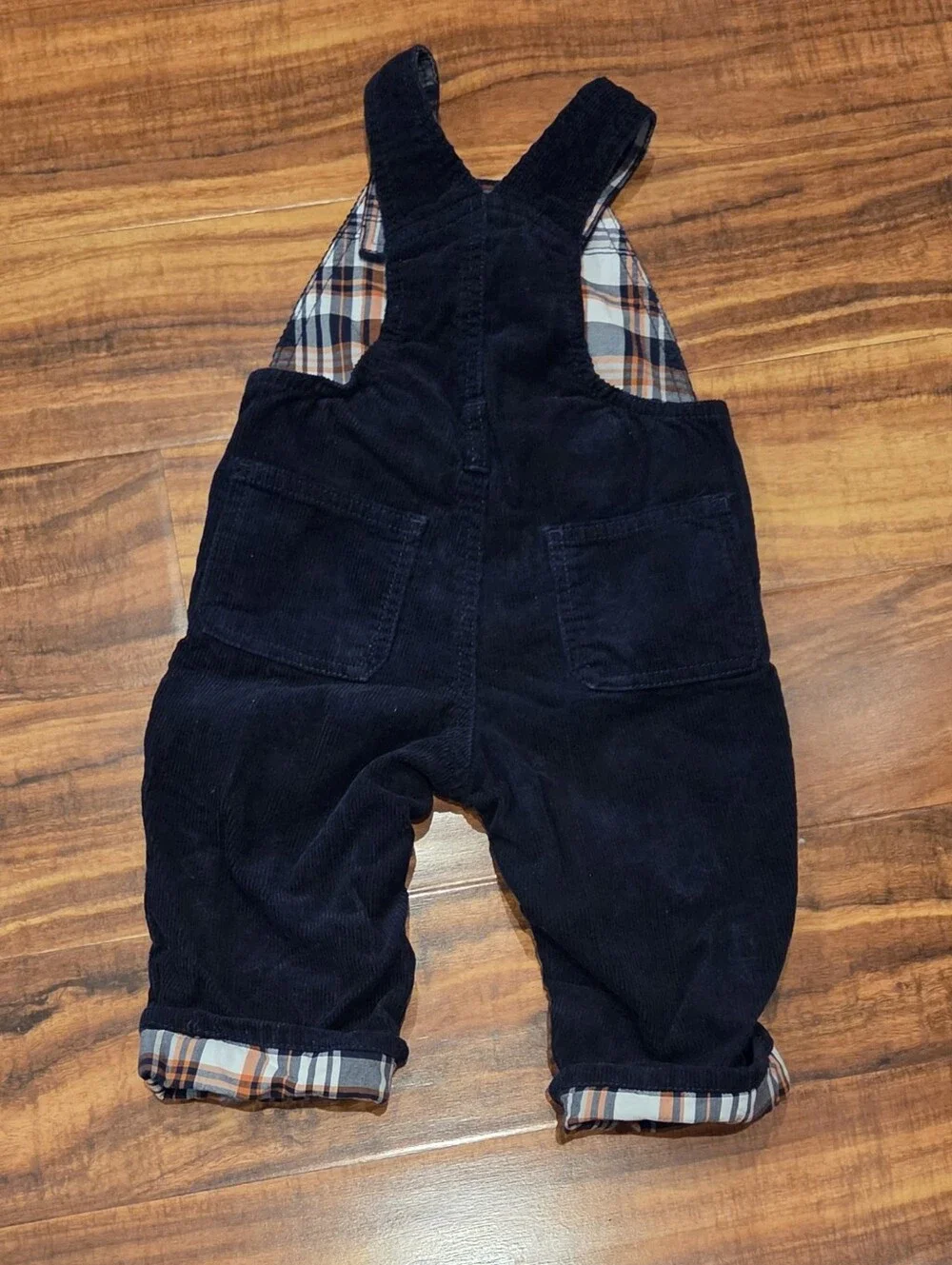 Gymboree EUC 12-18 Months Navy Corduroy Football Overalls & Plaid Shirt